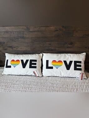 🆕 Rainbow LOVE Embroidered Throw Pillows - Set of 2
